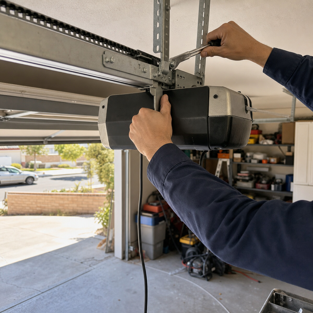 professional installing or repairing garage door opener