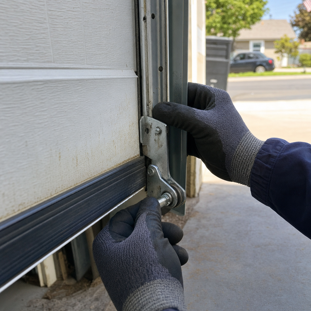 Garage door hinge bolt tightening, repair, maintenance, parts